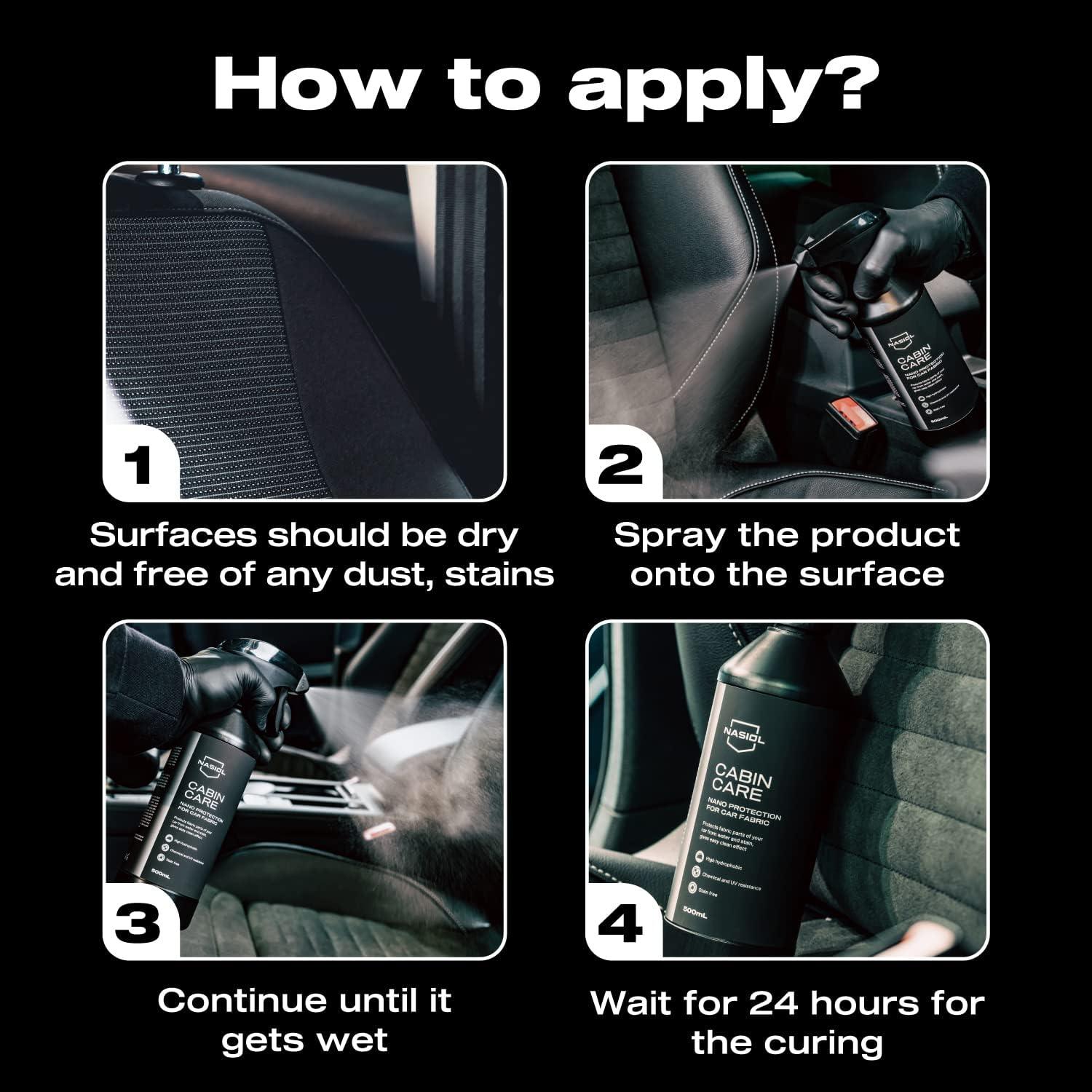 Nasiol CabinCare Fabric Interior Protectant pour les garnitures et les tapis automobiles Protection hydrophobe longue durée pour les sièges, les tapis et les capotes de cabriolets