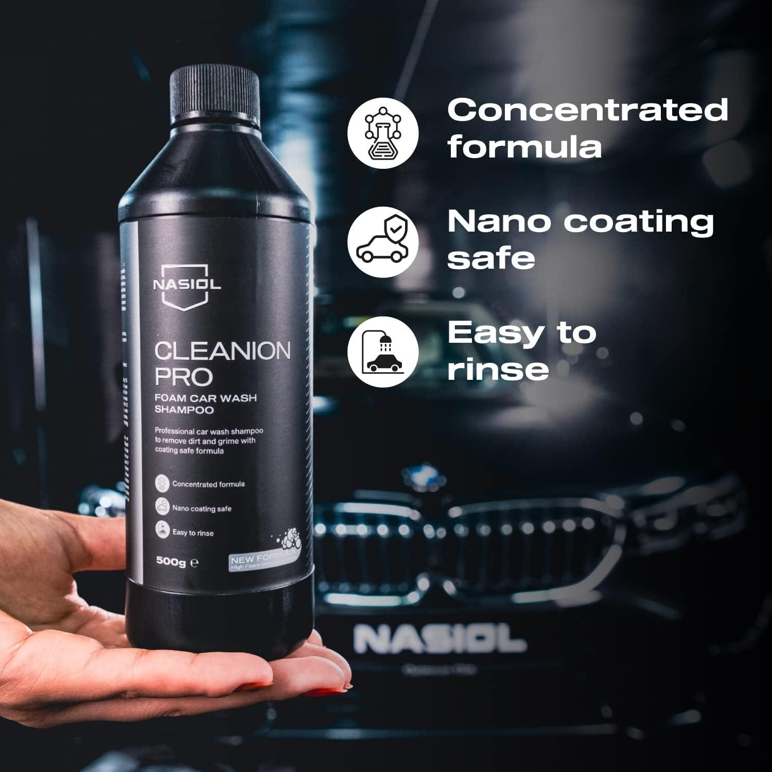 Nasiol Cleanion Pro Nano-Coating Shampoo Auto Sûr, Mousse Épaisse, Parfum Frais d’Agrumes pour Véhicules avec Revêtement Céramique