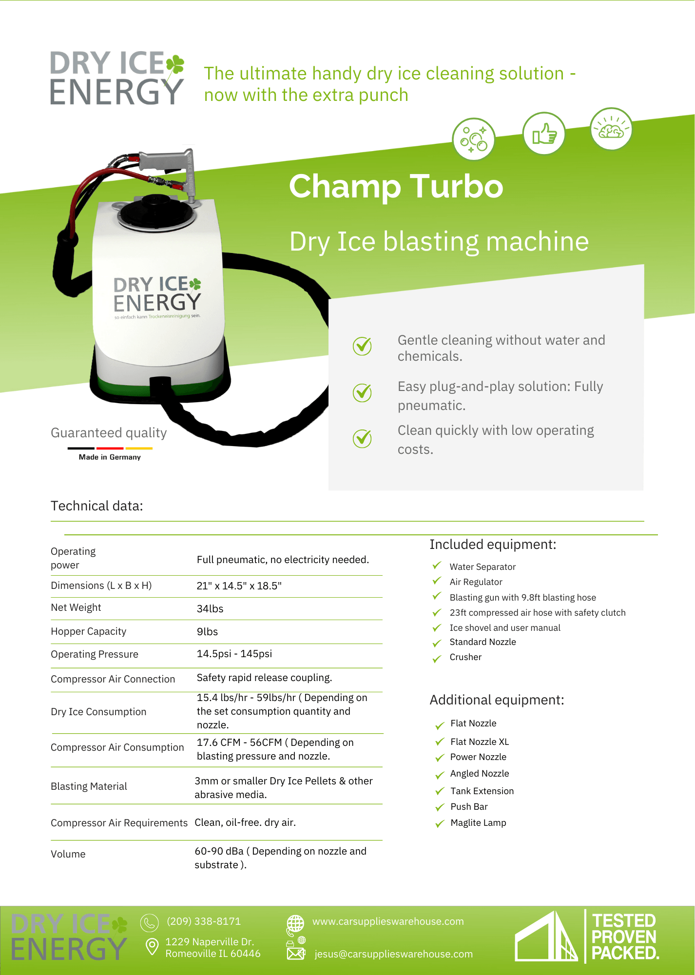 DRY ICE ENERGY Champ Turbo Machine de projection de glace carbonique
