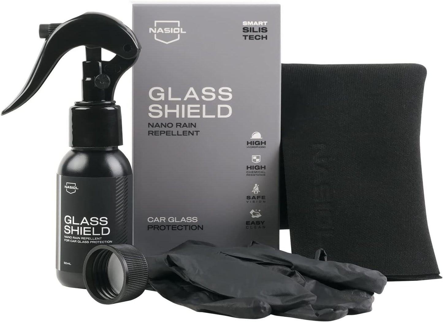 Nasiol Glass Shield Ultra-Hydrophobic Windshield Coating for Safe, Clear Driving All-Season Water Repellent for Enhanced Visibility in Rain, Snow, and Storms