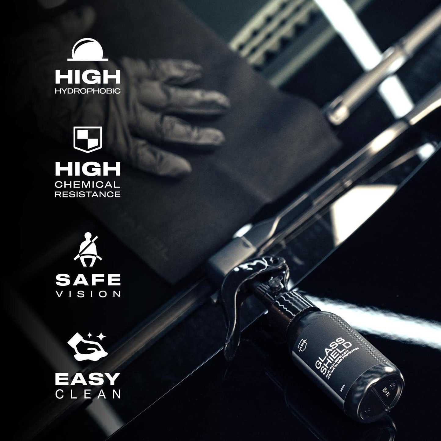 Nasiol Glass Shield Ultra-Hydrophobic Windshield Coating for Safe, Clear Driving All-Season Water Repellent for Enhanced Visibility in Rain, Snow, and Storms