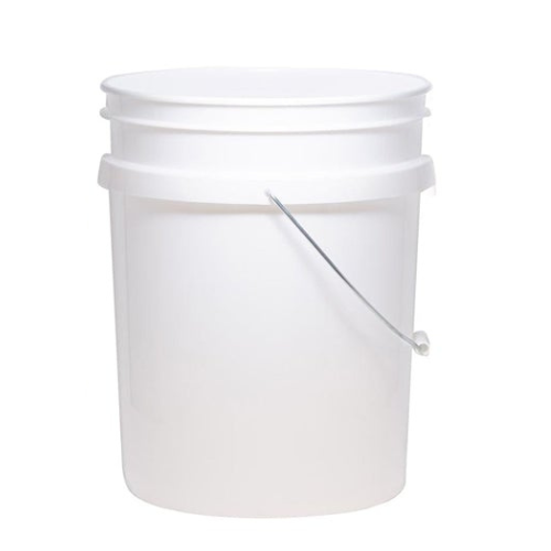 white 5 gallon bucket with metal handle