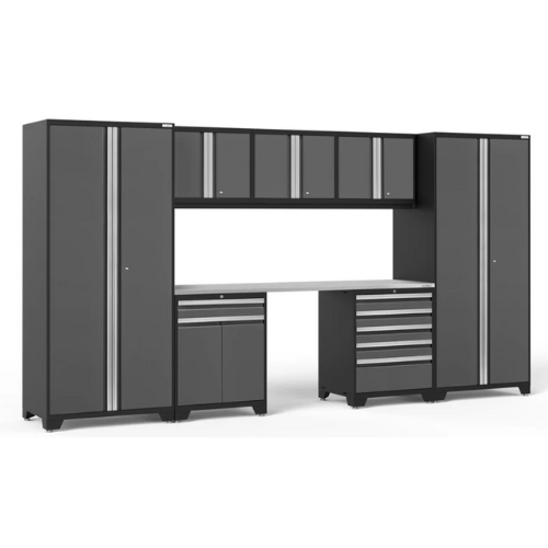 Ensemble d’armoires NEWAGE Pro Series 8 pièces avec armoire murale, tiroir à outils, armoire multifonction, casiers et plan de travail de 84 pouces