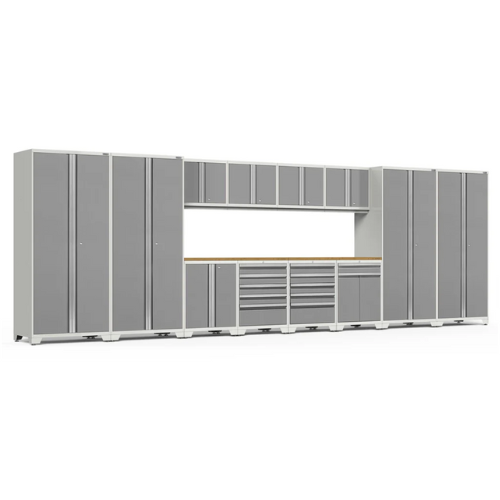 NEWAGE Pro Series Ensemble de 14 armoires avec casiers, armoires de base, murales, tiroir à outils, armoires multifonctions et plan de travail de 56 pouces