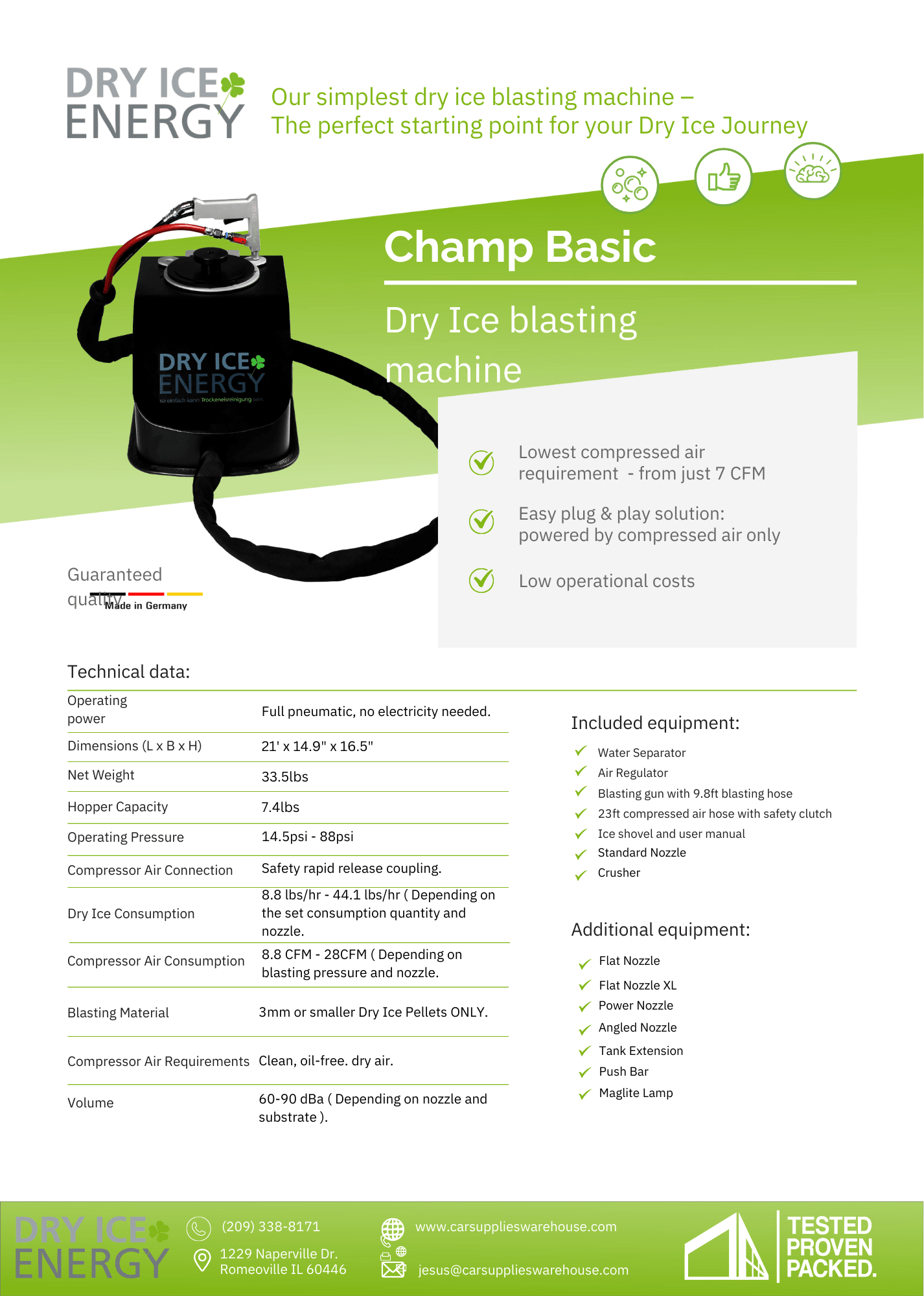 DRY ICE ENERGY Champ Basic – L’entrée la plus facile dans le nettoyage à la glace sèche !
