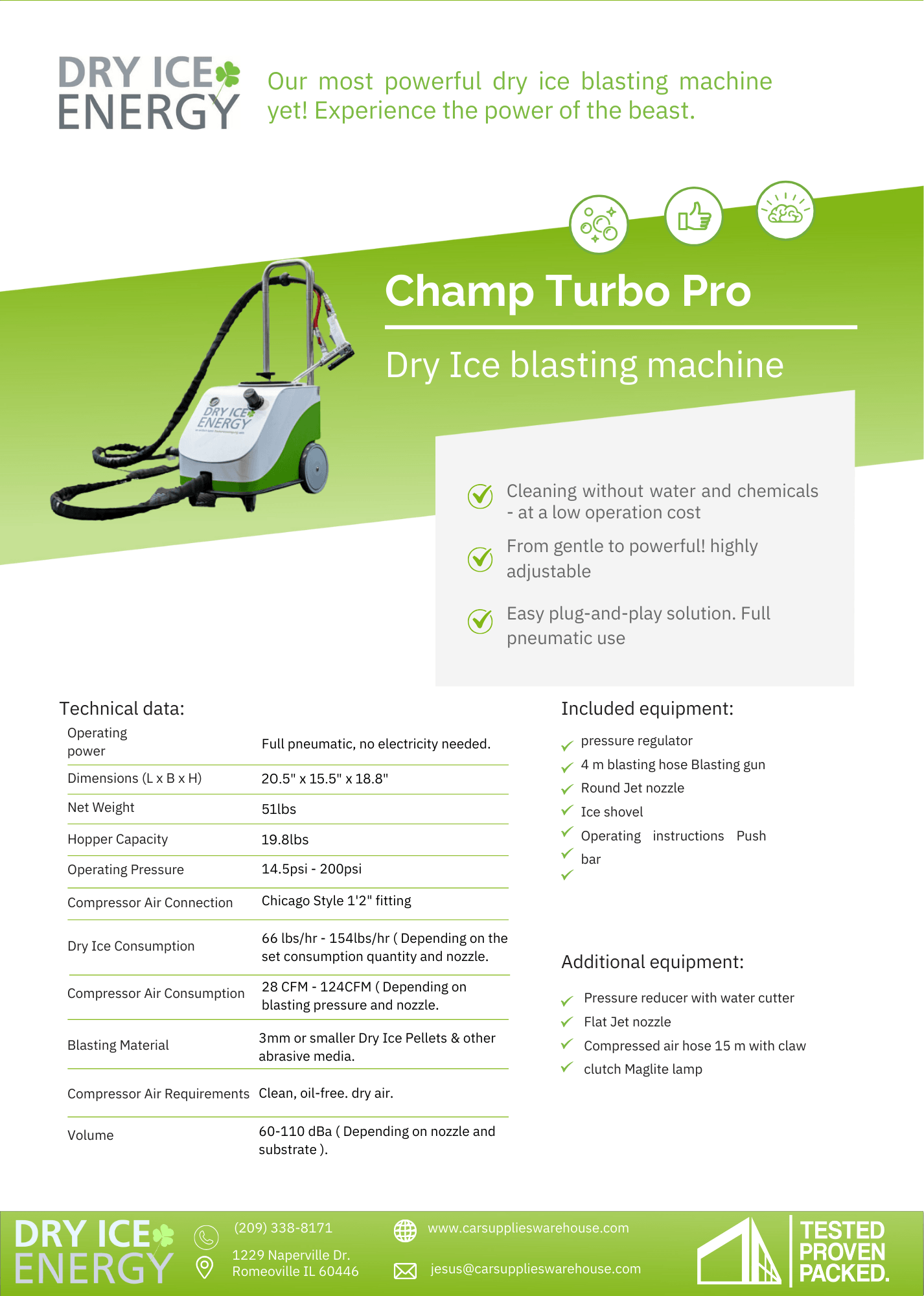 DRY ICE ENERGY Champ Turbo Pro LA BÊTE Machine de sablage à glace sèche