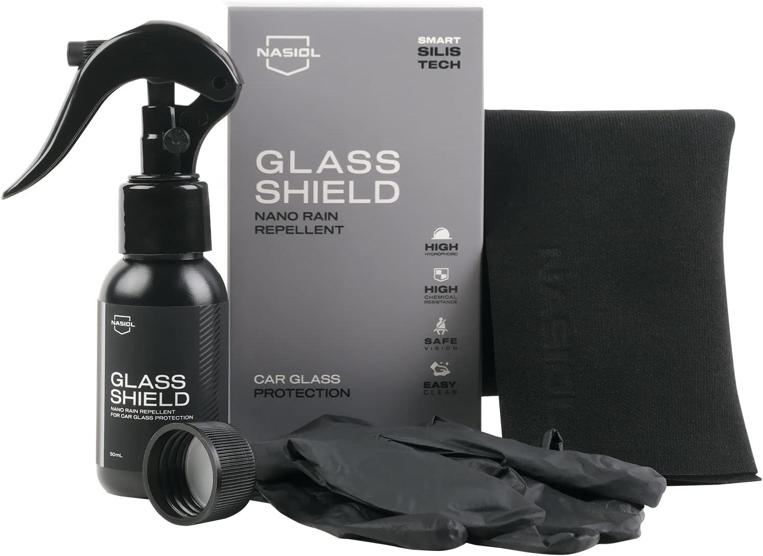 Nasiol Glass Shield Ultra-Hydrophobic Windshield Coating for Safe, Clear Driving All-Season Water Repellent for Enhanced Visibility in Rain, Snow, and Storms