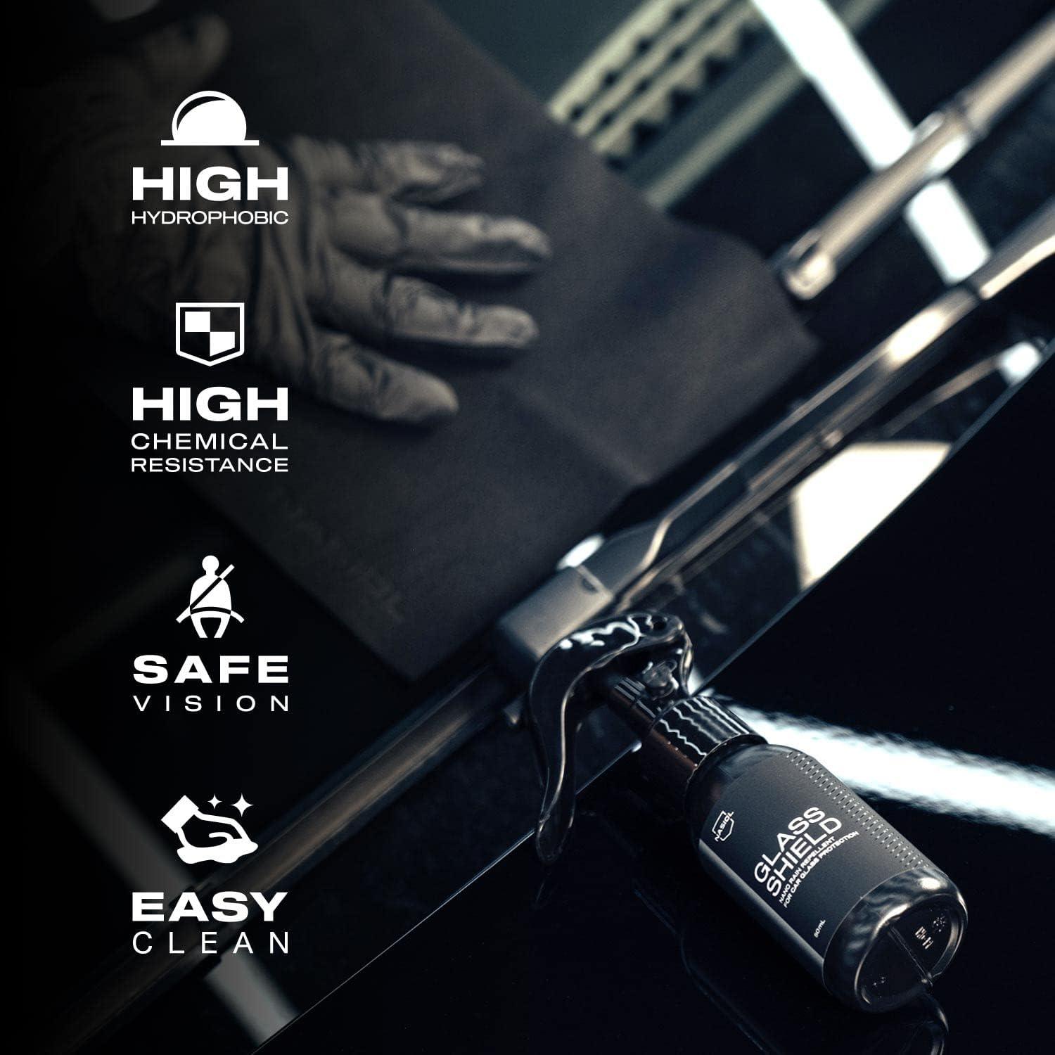 Nasiol Glass Shield Revêtement ultra-hydrophobe pour pare-brise pour une conduite sûre et claire Répulse l’eau toute l’année pour une meilleure visibilité sous la pluie, la neige et les tempêtes