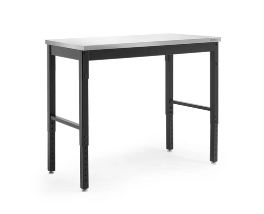Établi à hauteur réglable NewAge Pro Series – Cadre noir de 48 pouces avec plan de travail en acier inoxydable