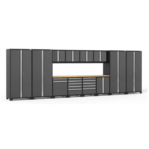 NEWAGE Pro Series 14 Piece Cabinet Set with Lockers, Base, Wall, Tool Drawer, Multi-Function Cabinets and 56 in. Worktop