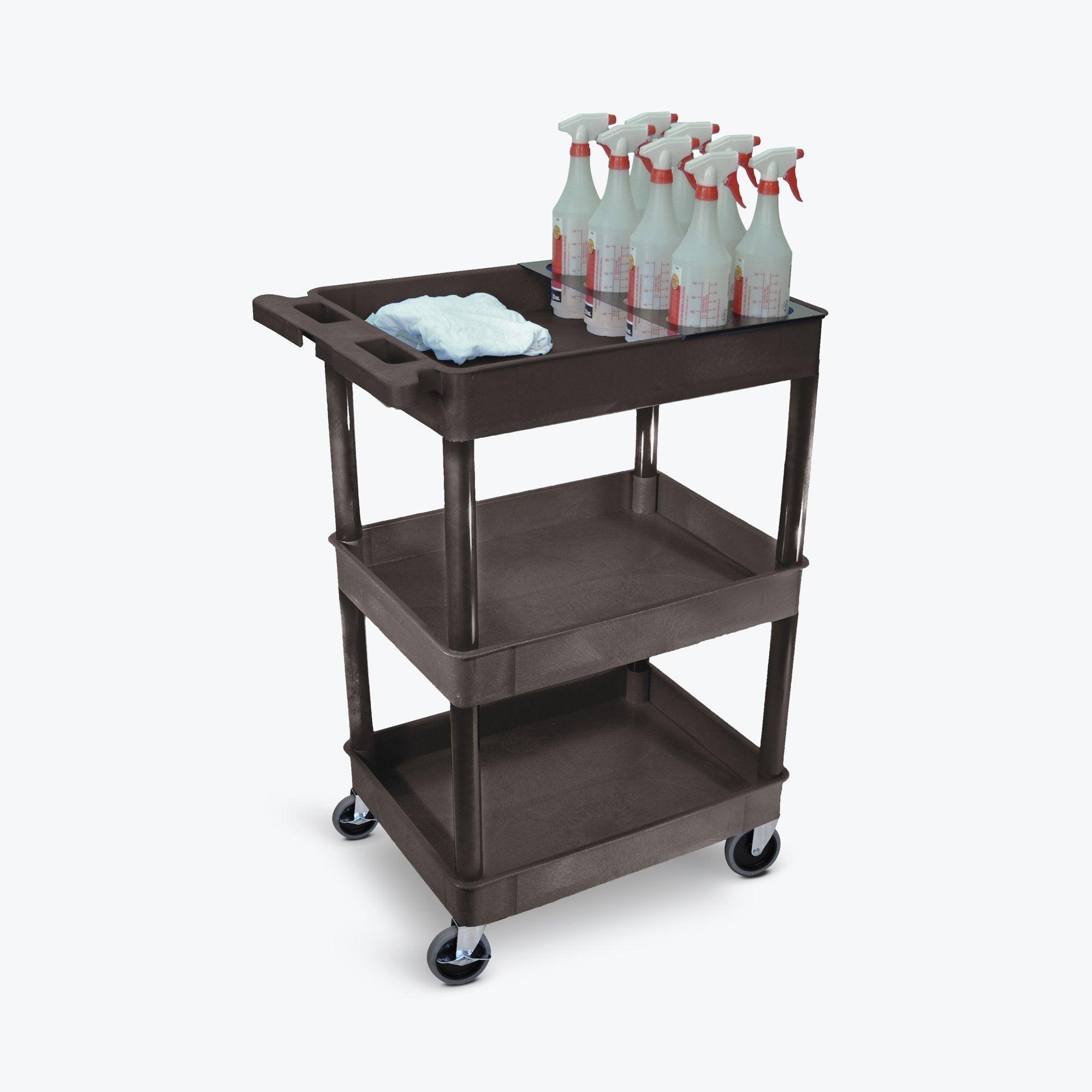 Chariot utilitaire robuste LUXOR à 3 étagères avec porte-bouteilles – Capacité de 300 lb