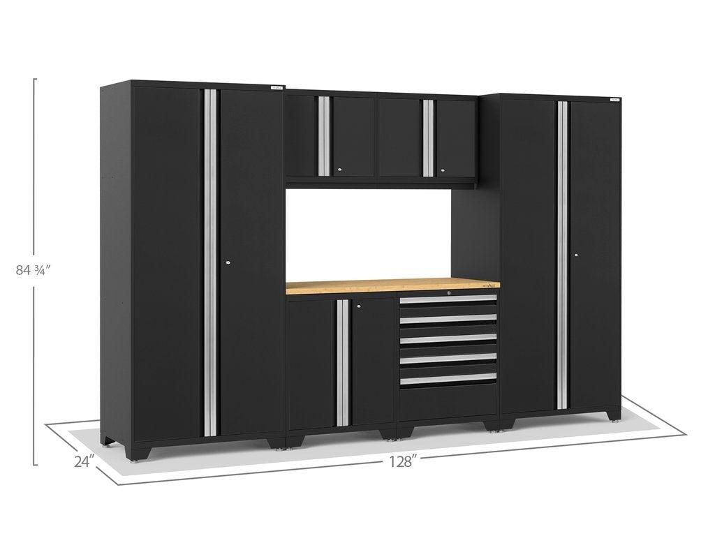 NEWAGE Série Pro 7 Pièces Ensemble de Cabinets avec Cabinet Bas, Cabinet Mural, Tiroir à Outils, Casiers et Plan de Travail de 56 pouces