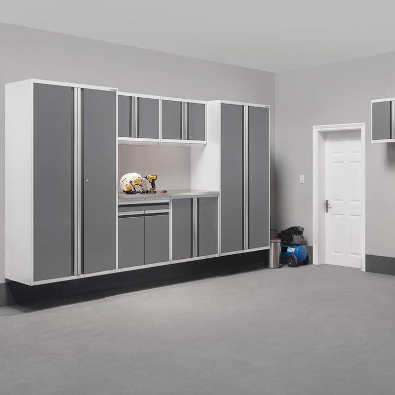 NEWAGE Série Pro 7 Pièces Ensemble de Cabinets avec Cabinet Bas, Cabinet Mural, Tiroir à Outils, Casiers et Plan de Travail de 56 pouces