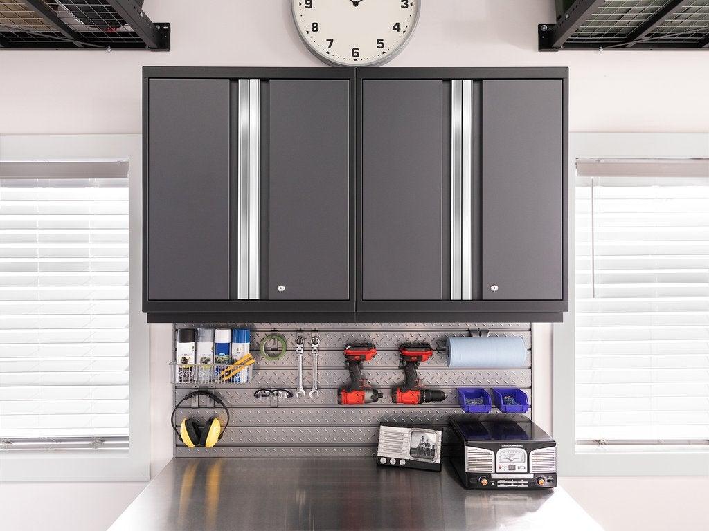 NEWAGE Série Pro 7 Pièces Ensemble de Cabinets avec Cabinet Bas, Cabinet Mural, Tiroir à Outils, Casiers et Plan de Travail de 56 pouces
