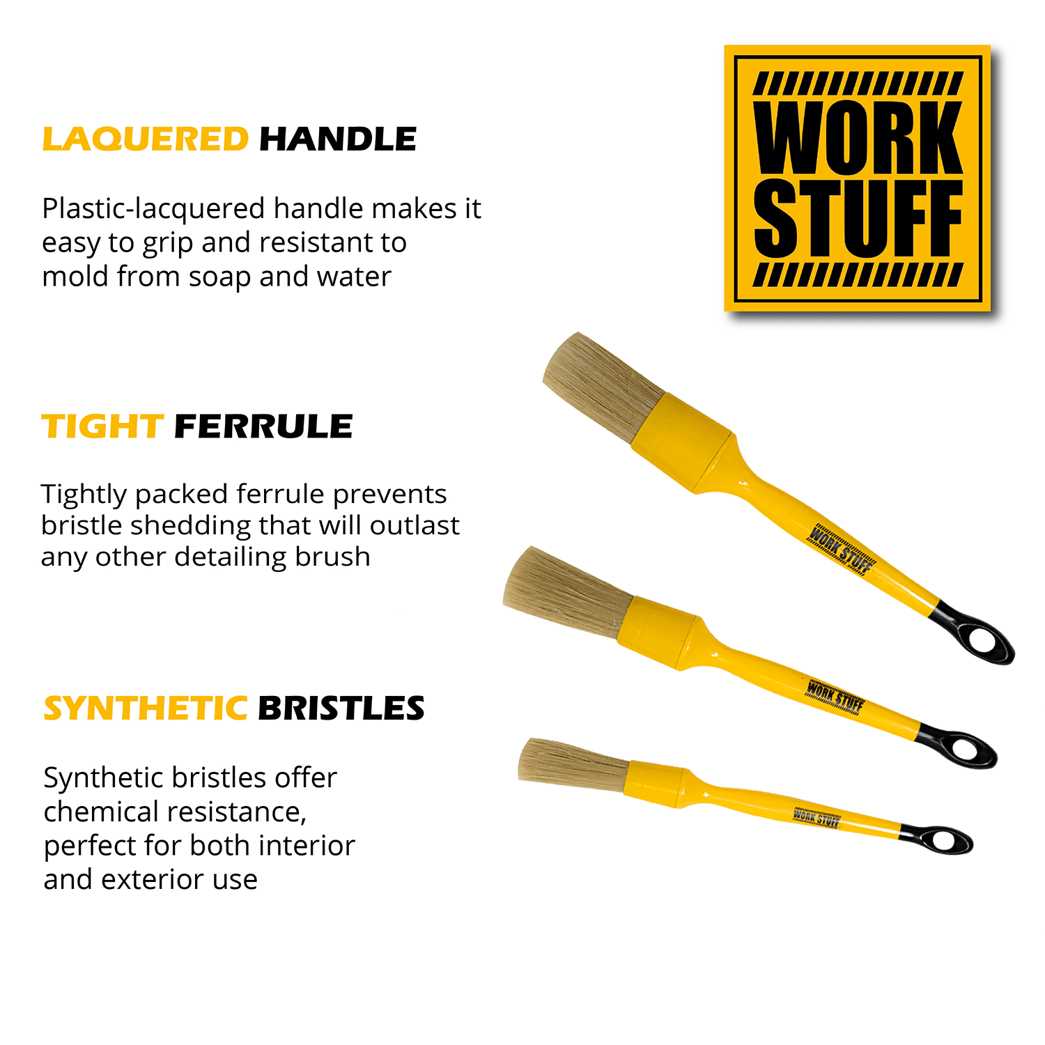 WORK STUFF Brosse de Détail Classique Pack de 3